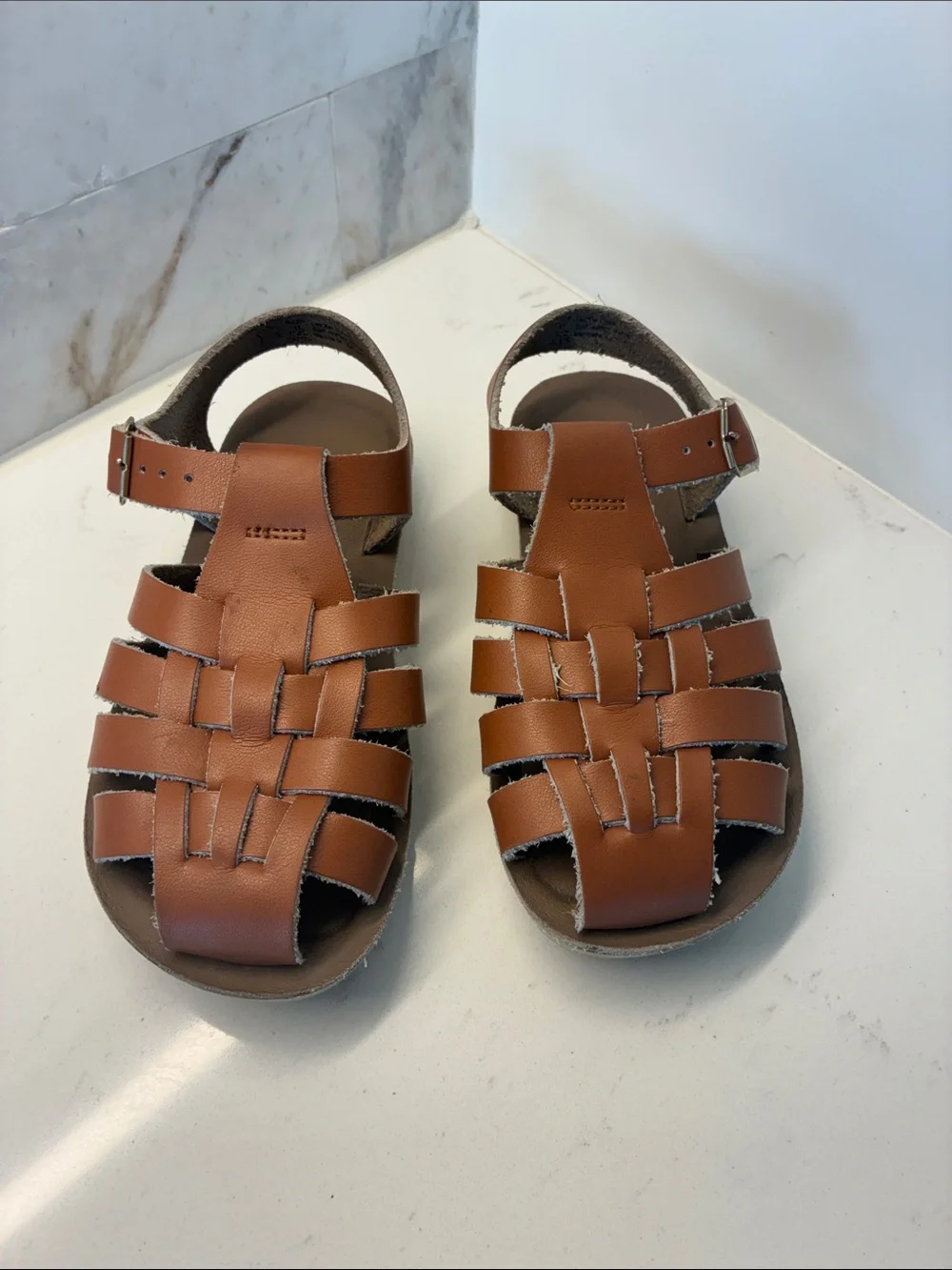 Saltwater Kids Brown Leather Fisherman Sandals with Buckle size 11